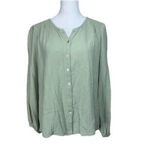 Entro Women's Blouse Sz M Button Up Long Sleeves Green Classic Casual